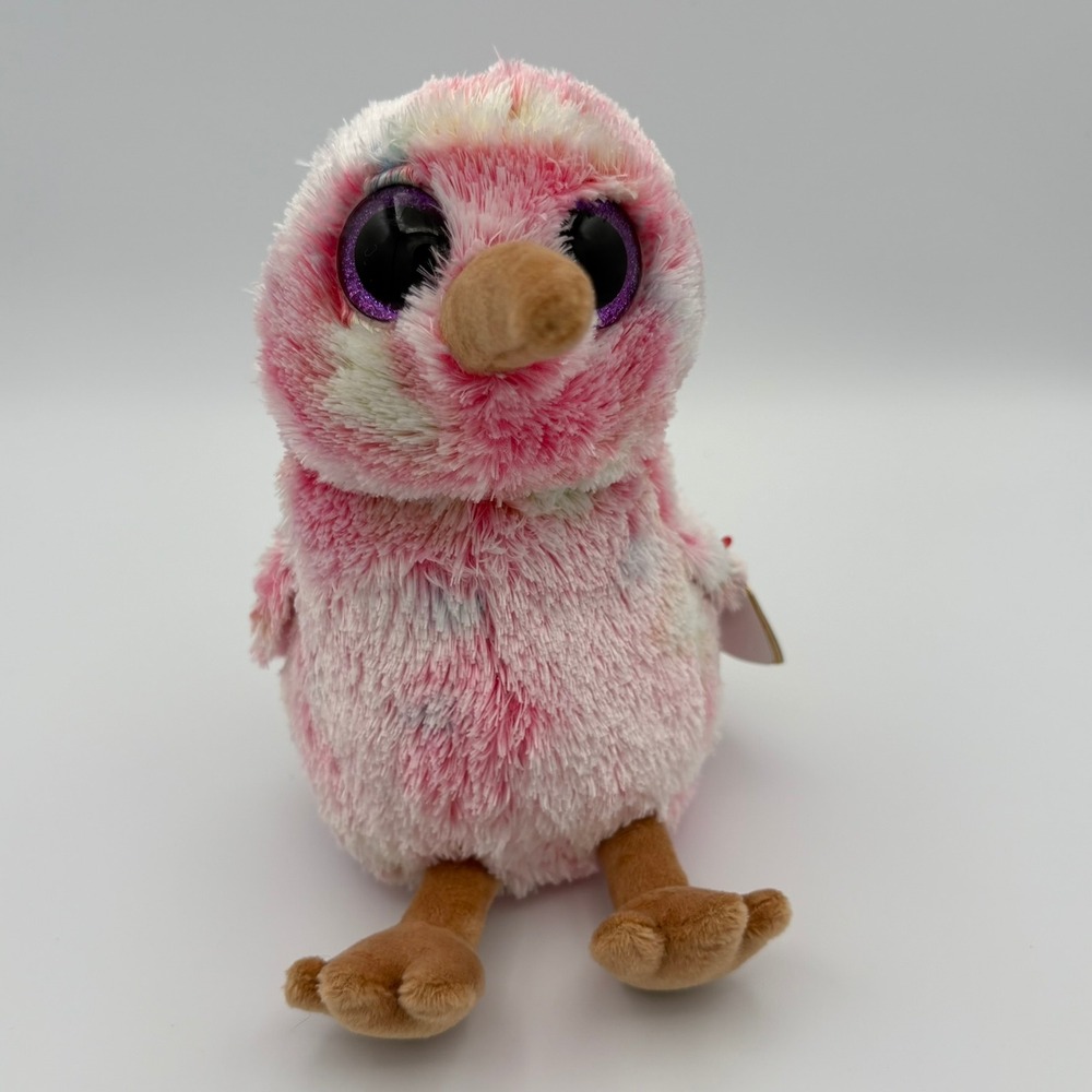 TY Beanie Boo Kiwi Pink Kiwi Bird Plush Stuffed Animal Glitter Eyes 6"